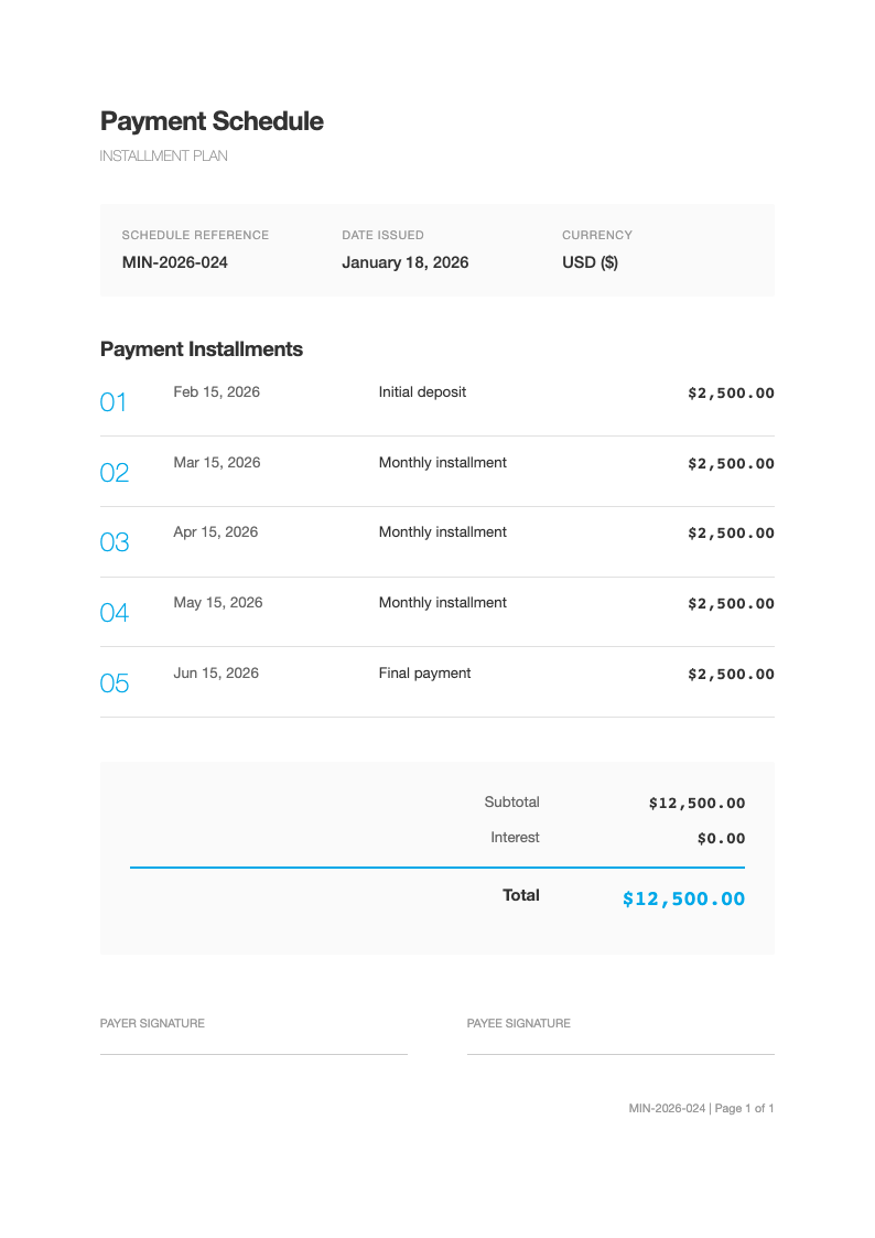Modern minimalist payment schedule